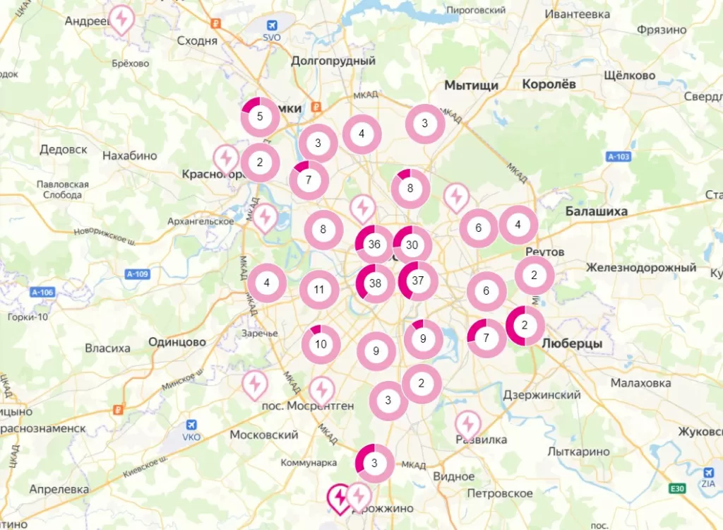 Карта зарядных станций для электромобилей в Москве
