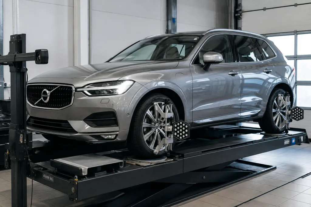 Проверка углов установки колес автомобиля Volvo Volvo на стенде сход-развала