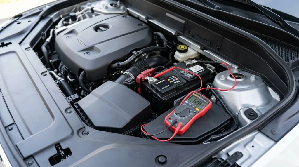 Измерение напряжения автомобильного аккумулятора Проверка аккумулятора Volvo